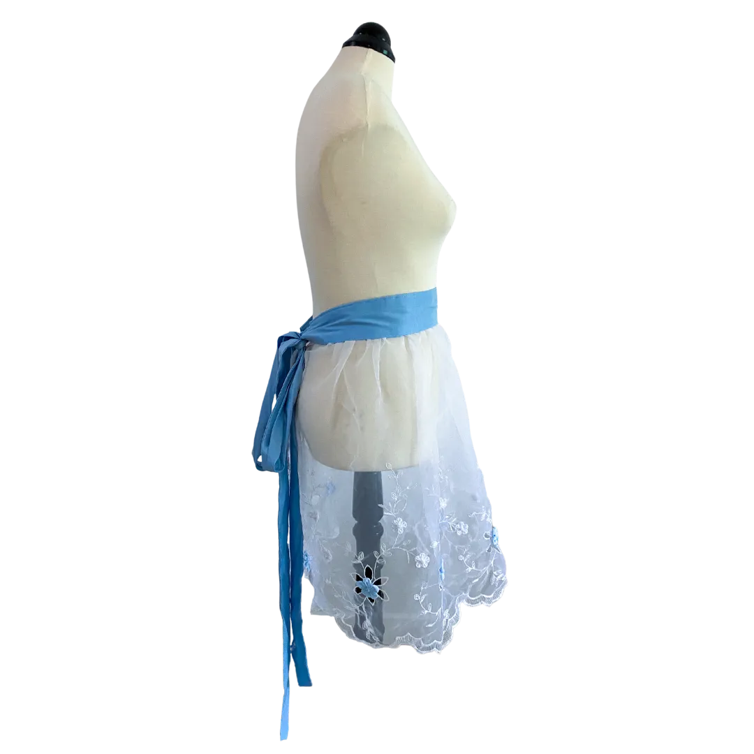 Blue Floral Lace Half Apron