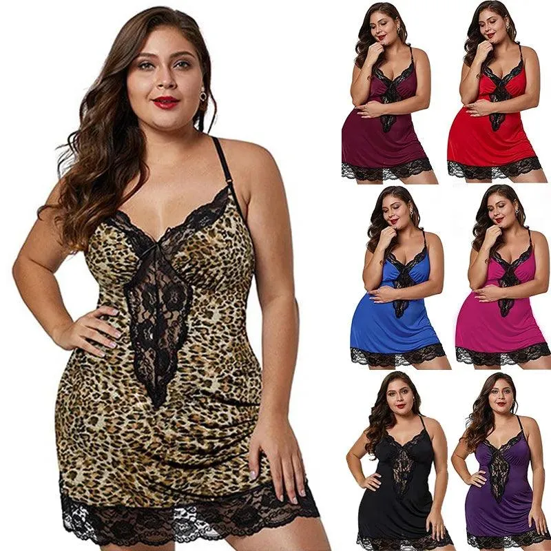 Women Spaghetti Straps Nightgowns Lace Sexy Sleep dress Plus Size Nightdress Satin Lingerie Sets Women's Pajamas Home Clothes